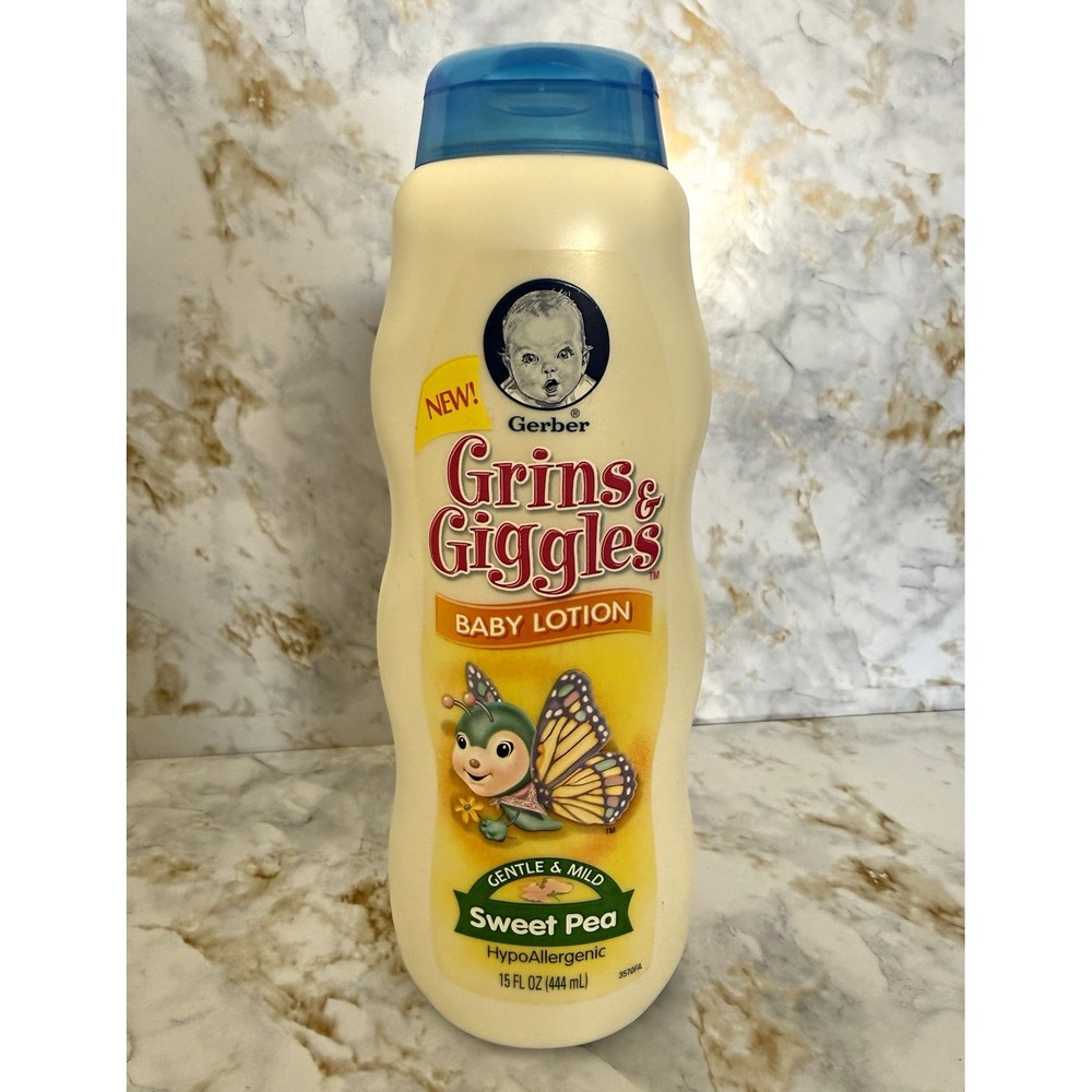 Gerber Grins & Giggles Baby Lotion Sweet Pea 15 fl oz Discontinued 2005 Soft Y2K